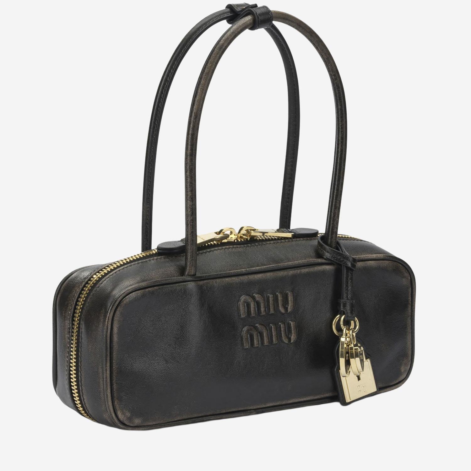 BORSA BEAU IN PELLE CON LOGO 5BB173 AF6PF0201 MIU MIU 