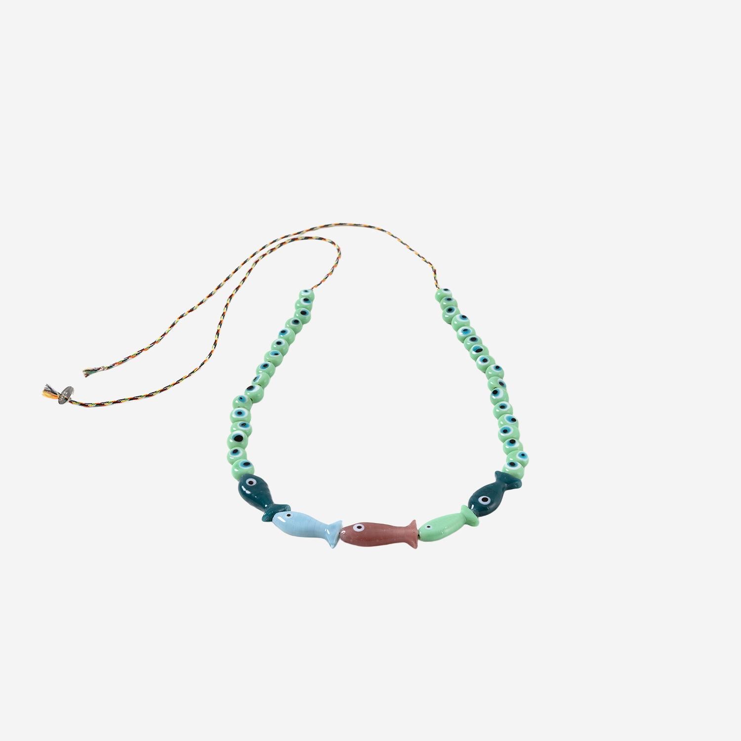 BRACCIALE IN TESSUTO E PERLE DI VETRO FISHGLASSBEAD GREENBLUE SORBET ISLAND 