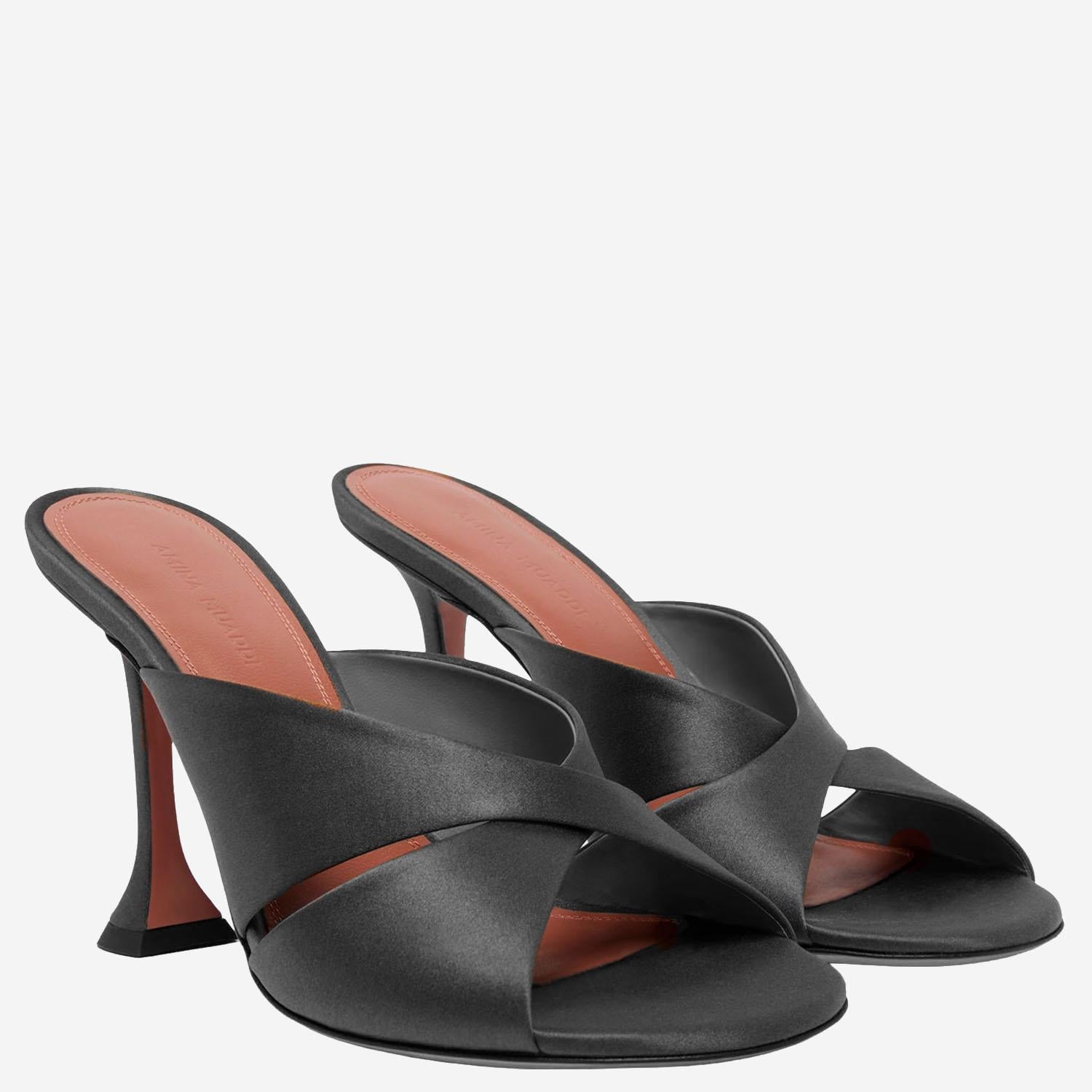SANDALI SALMA IN RASO SALMASLIPPER 95BLACK AMINA MUADDI 