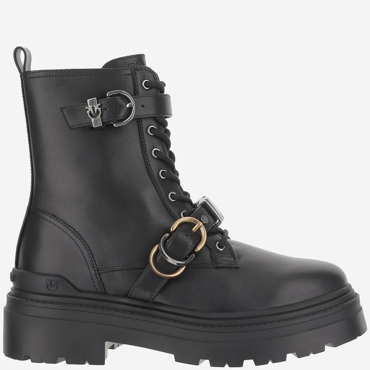 STIVALETTI IN PELLE CON CINTURA E LOGO SD0407 P087Z99 PINKO 