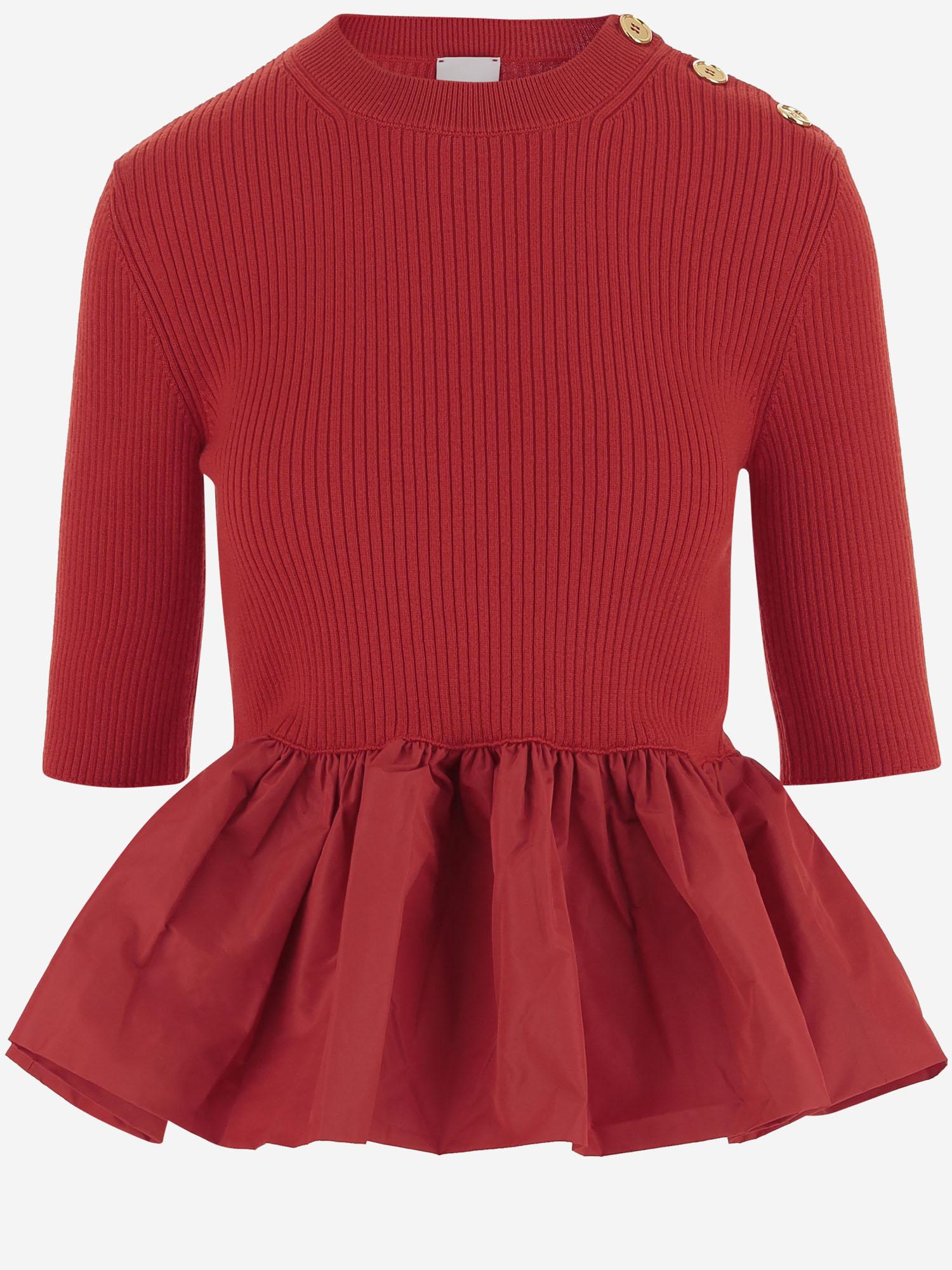 MAGLIONE A COSTINE CON FONDO CON RUCHE IN LANA E FAILLE KN2738040 314R PATOU 