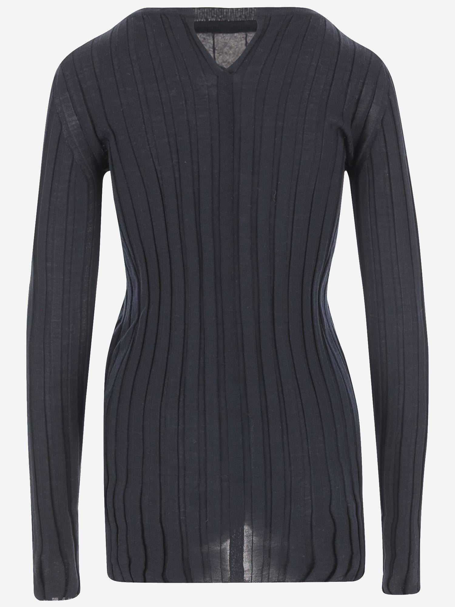 MAGLIA IN LANA E SETA A COSTE 6252K21057 MIDNIGHT CARVEN 