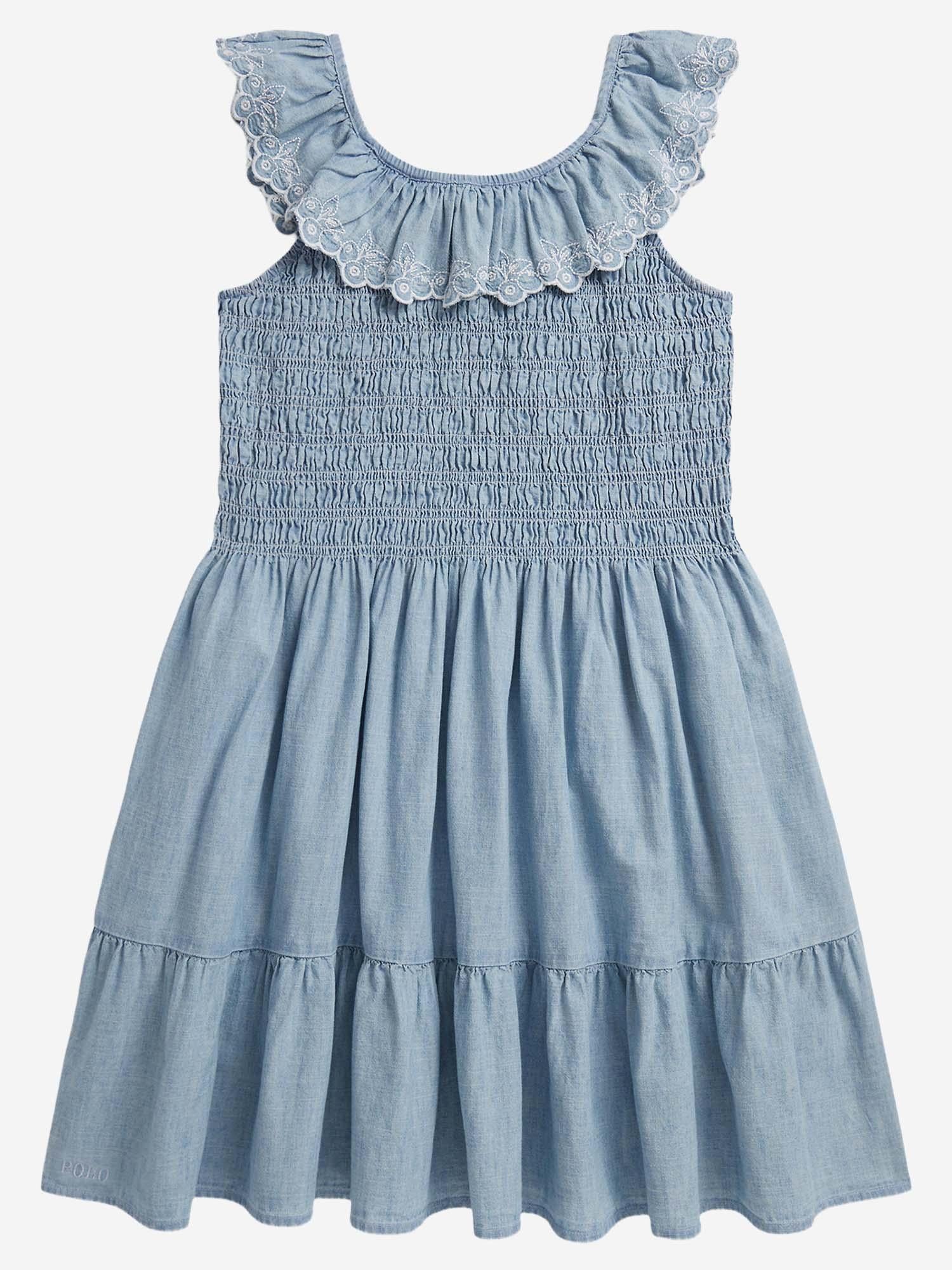 ABITO IN COTONE CON CORPETTO SMOCK E VOLANT 313A11755 001 POLO RALPH LAUREN KIDS 