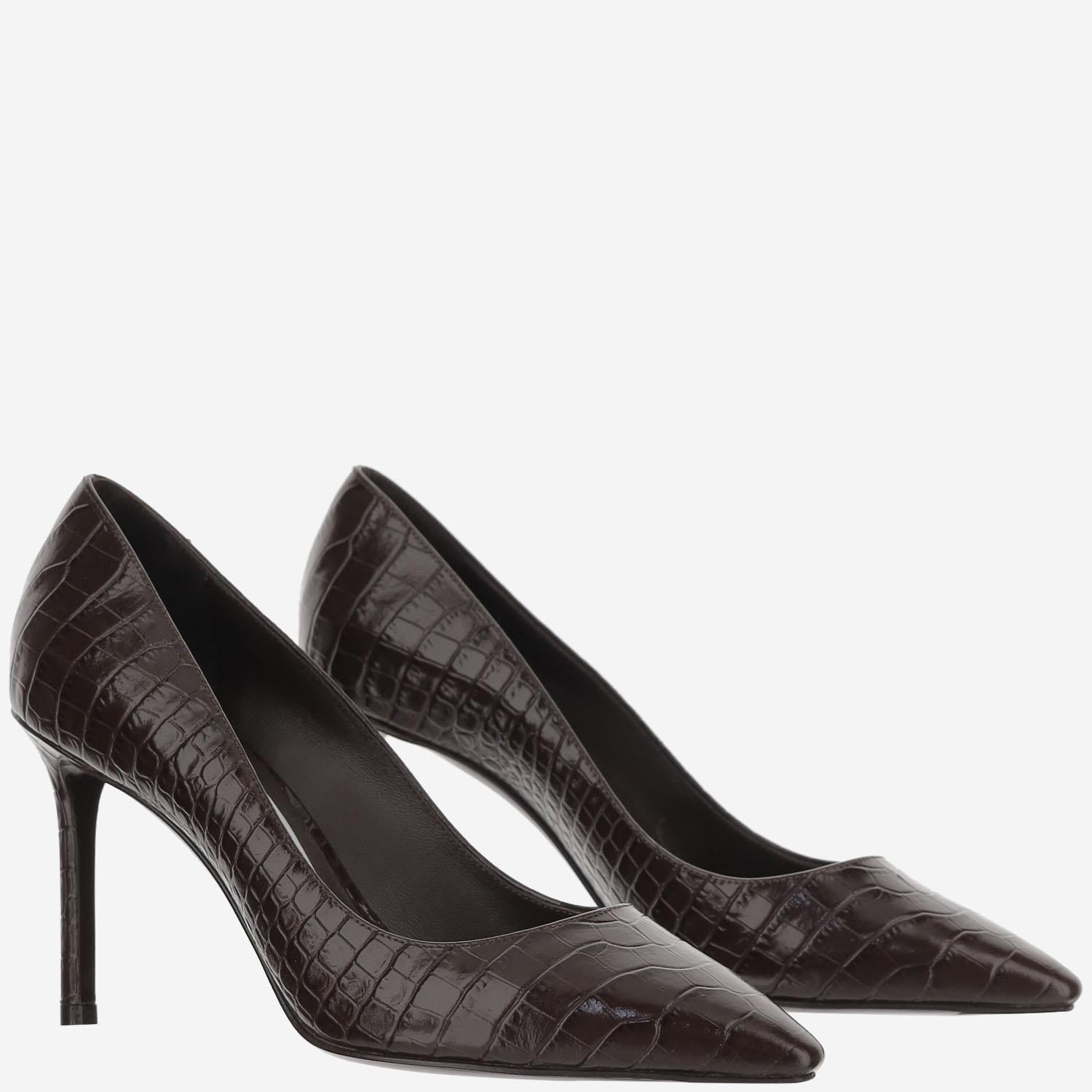 Décolleté Romy 85 in pelle goffrata coccodrillo ROMY85 CCLCHOCOLATE JIMMY CHOO 