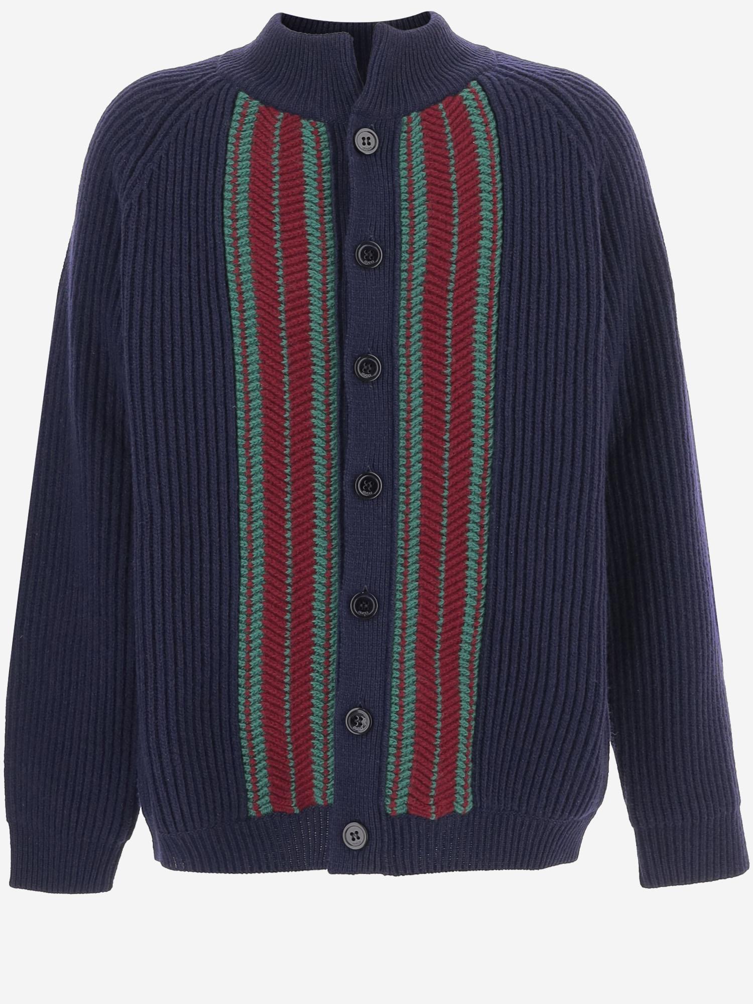 CARDIGAN IN LANA CON BANDE A CONTRASTO 823399 XKEXL4551 GUCCI KIDS 