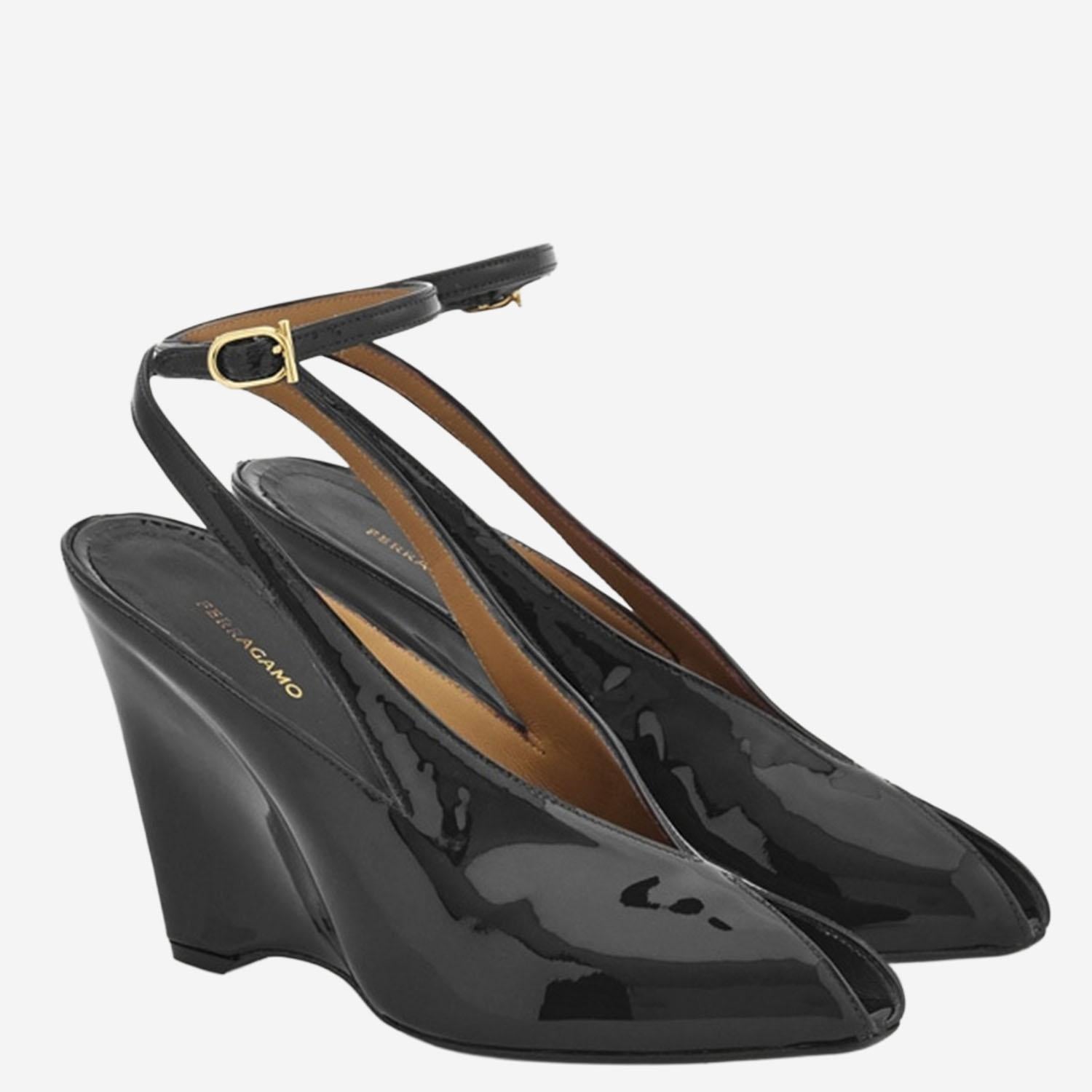 Sandali peep toe con zeppa 01K873 001NEROBISCOTTONERO SALVATORE FERRAGAMO 