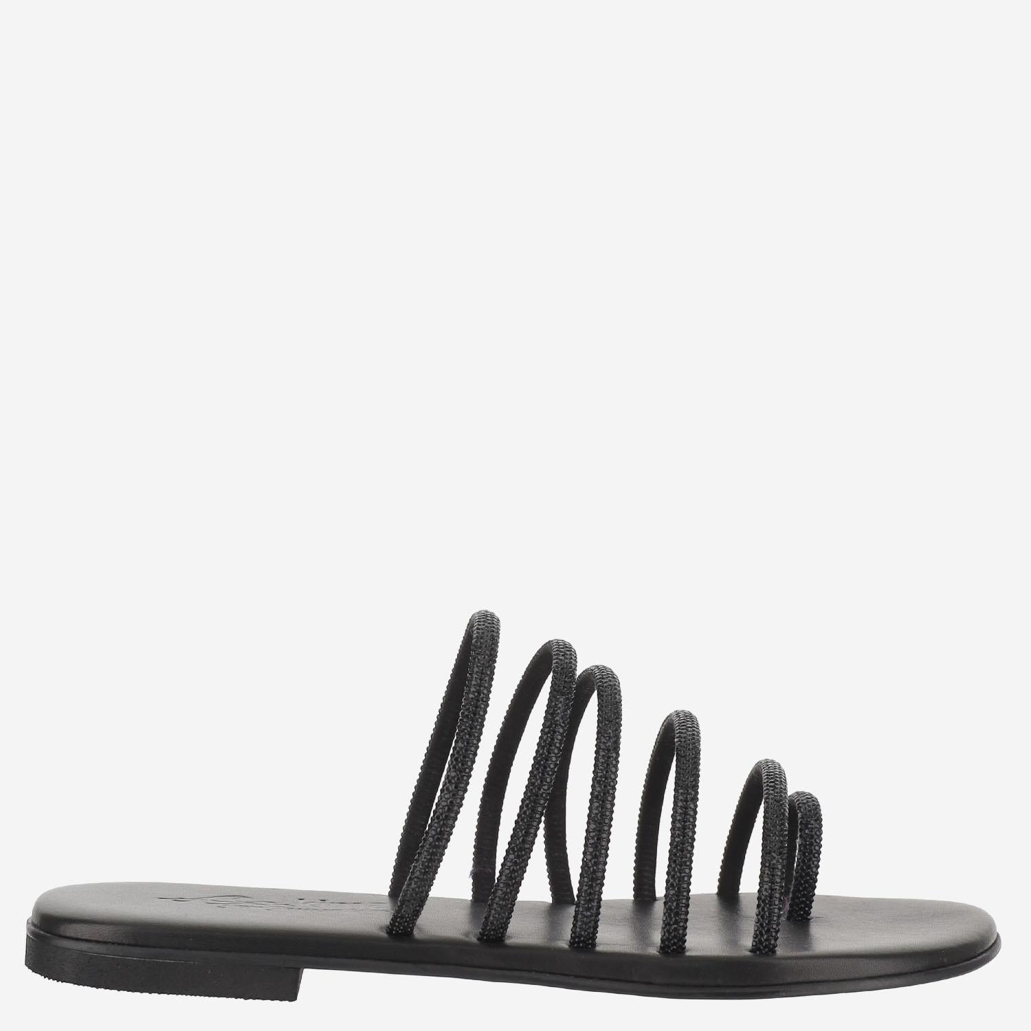 SANDALI IN PELLE CON STRASS KOS NERO OPACO KIMA 