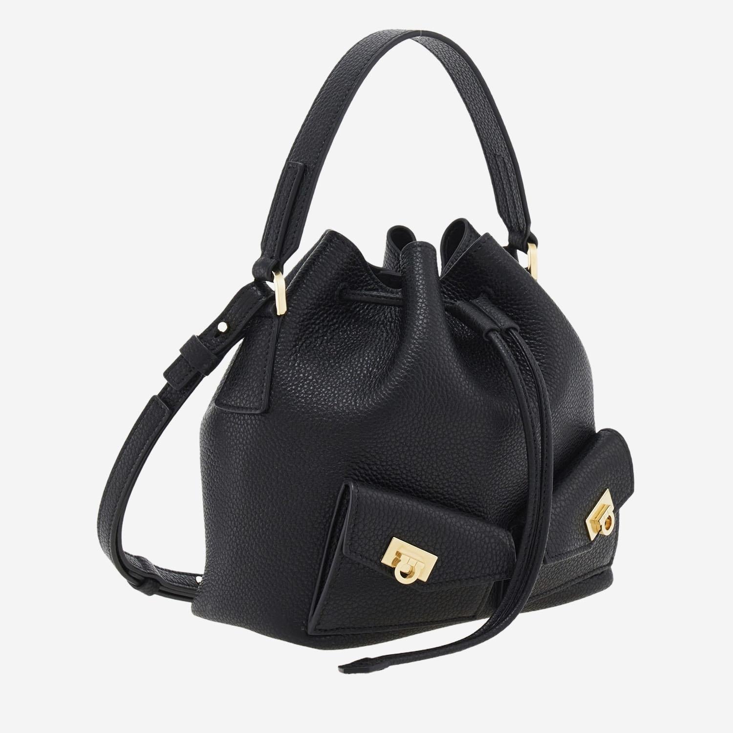 Borsa a secchiello in pelle martellata 220915 002NERO SALVATORE FERRAGAMO 