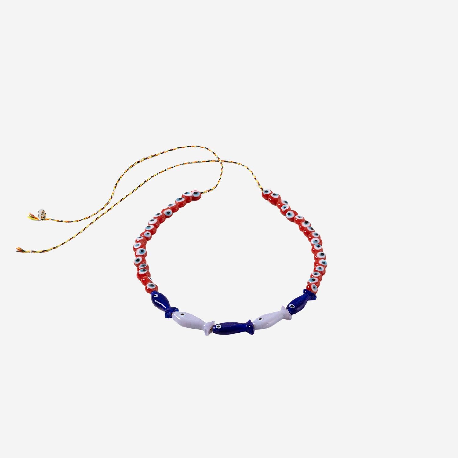 Collana in tessuto e perle di vetro FISHGLASSBEAD DARKBLUEPURPLE SORBET ISLAND 
