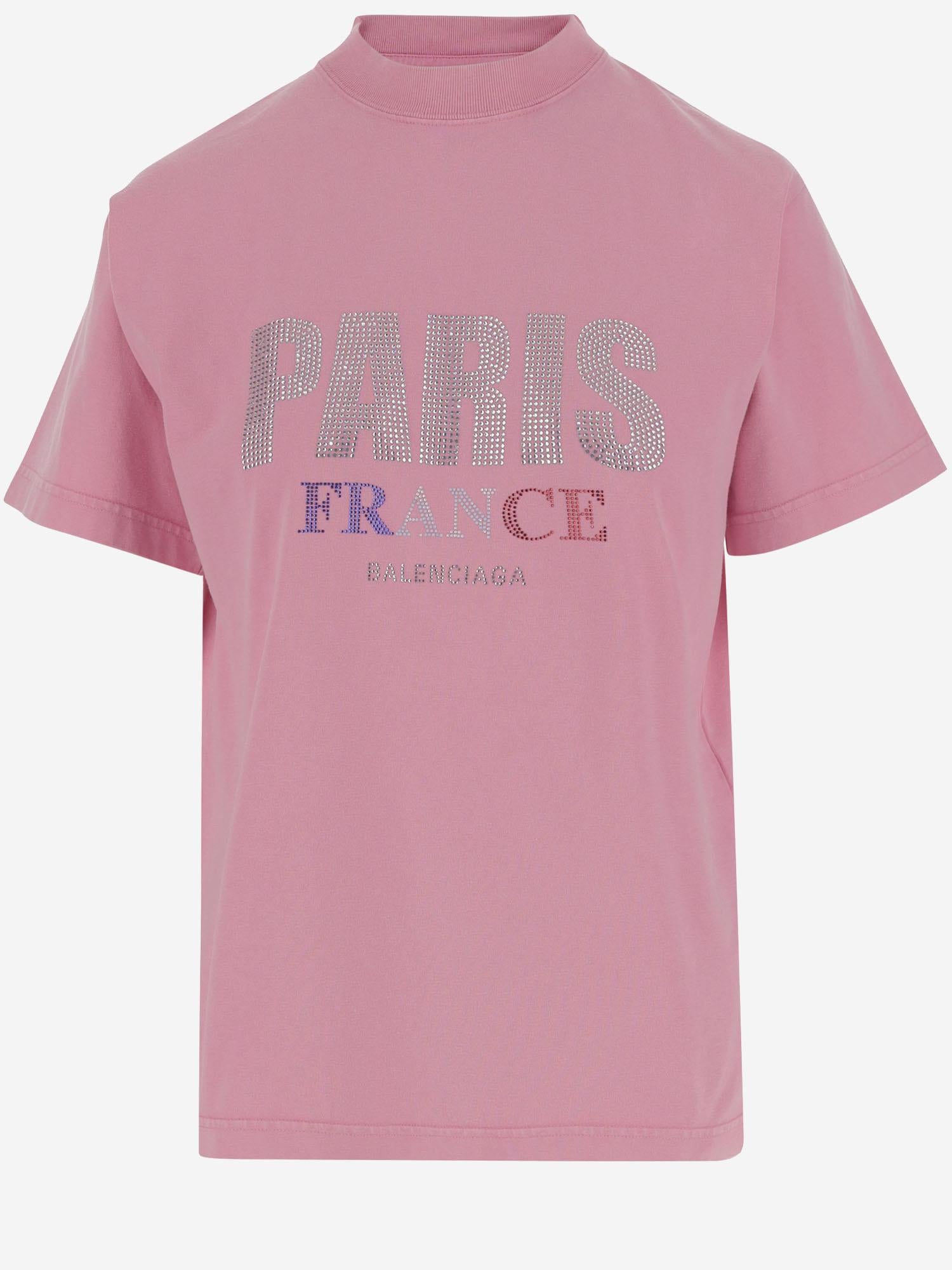 T-SHIRT PARIS STRASS IN COTONE 809122 TRVL59568 BALENCIAGA 
