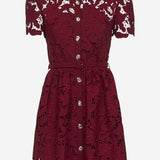 ABITO IN PIZZO FLOREALE CON MANICHE A SBUFFO PF25112SBU BURGUNDY SELF PORTRAIT 