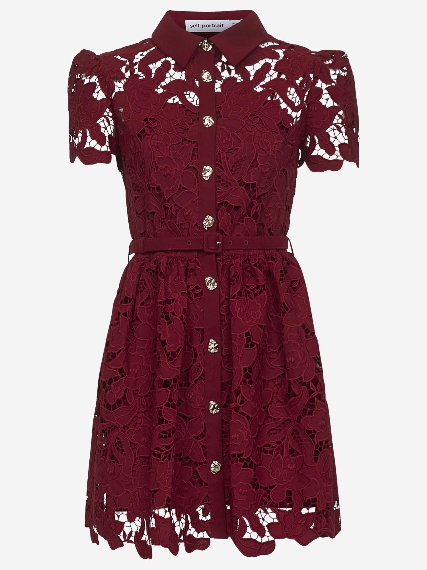 ABITO IN PIZZO FLOREALE CON MANICHE A SBUFFO PF25112SBU BURGUNDY SELF PORTRAIT 