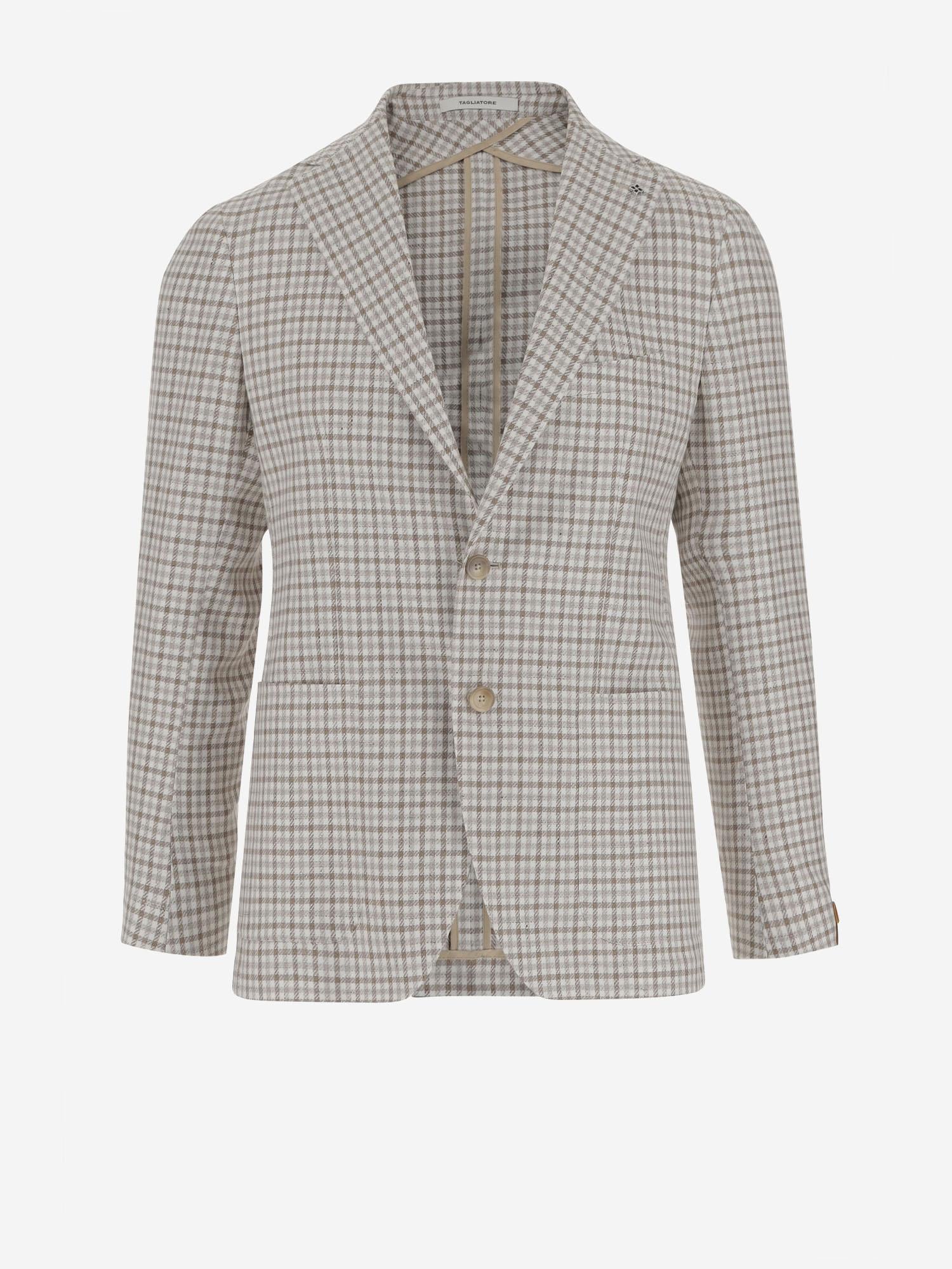 GIACCA MONOPETTO IN MISTO LINO CON MOTIVO CHECK 1SMC22K 340303EA926 TAGLIATORE 