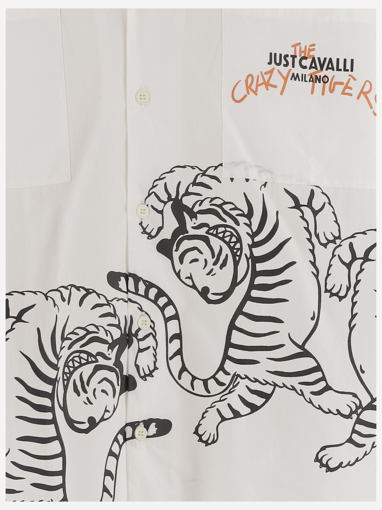 CAMICIA IN COTONE CON STAMPA TIGRI E LOGO 80OALF03 CNF03004 JUST CAVALLI 