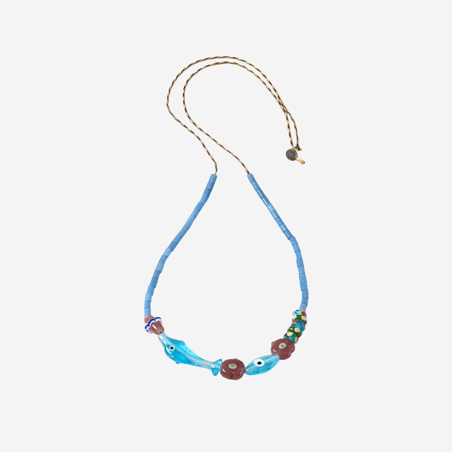 Collana con delfini e perle in vetro MIXEDGLASSBEAD DOLPHINBLUE SORBET ISLAND 