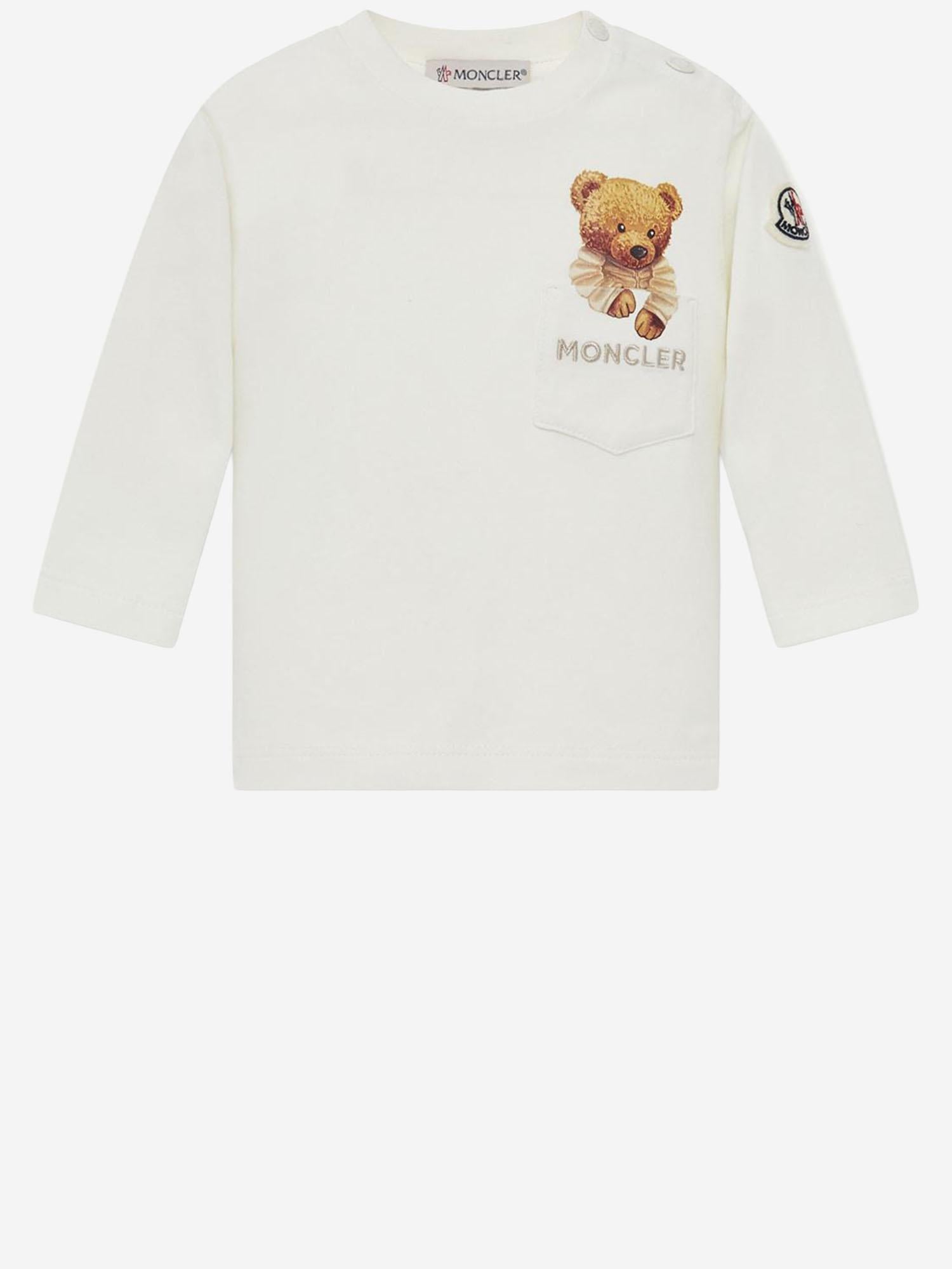T-SHIRT A MANICHE LUNGHE IN COTONE STRETCH CON MOTIVO TEDDY BEAR 8D0000589AUM 034 MONCLER ENFANTS 