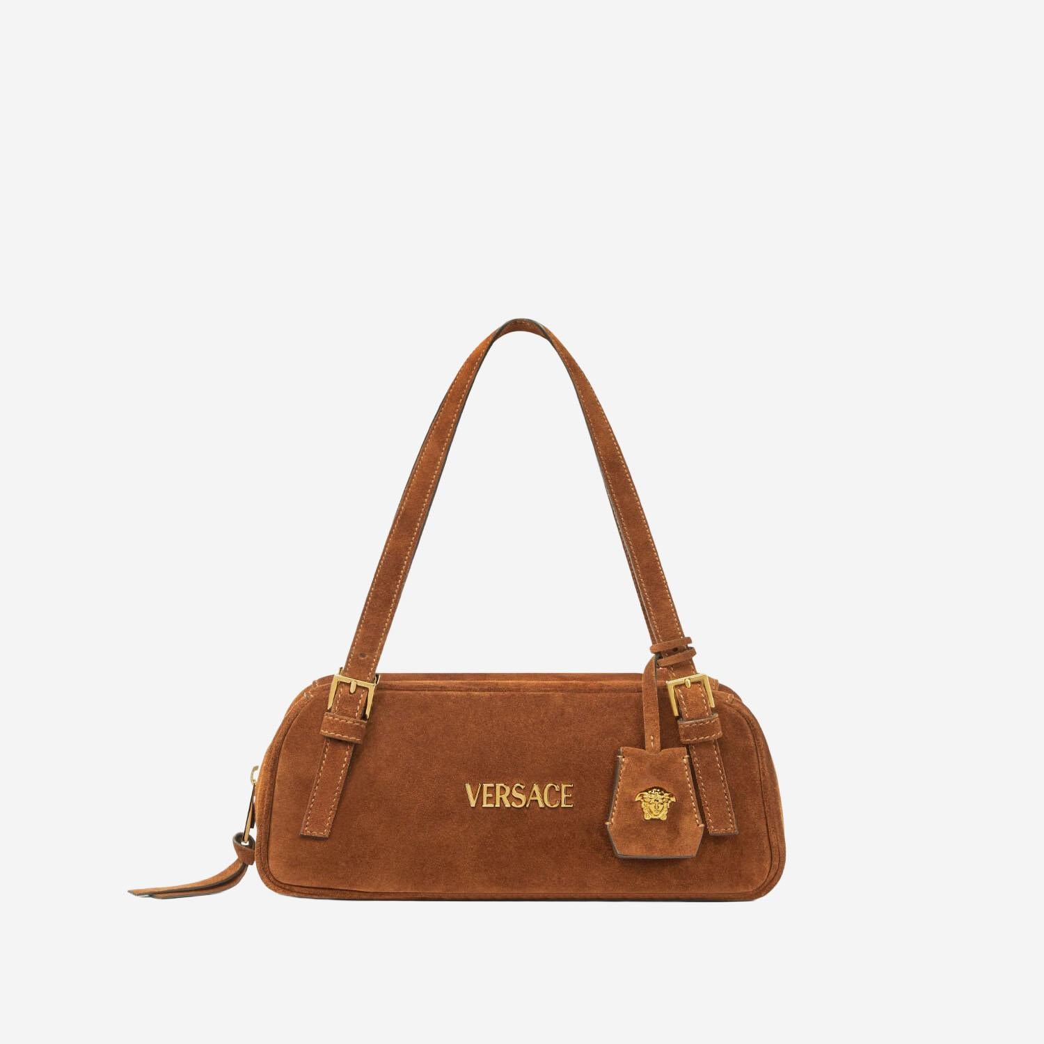 BORSA DA BOWLING IN PELLE SCAMOSCIATA 1015792 1A098921NG8V VERSACE 