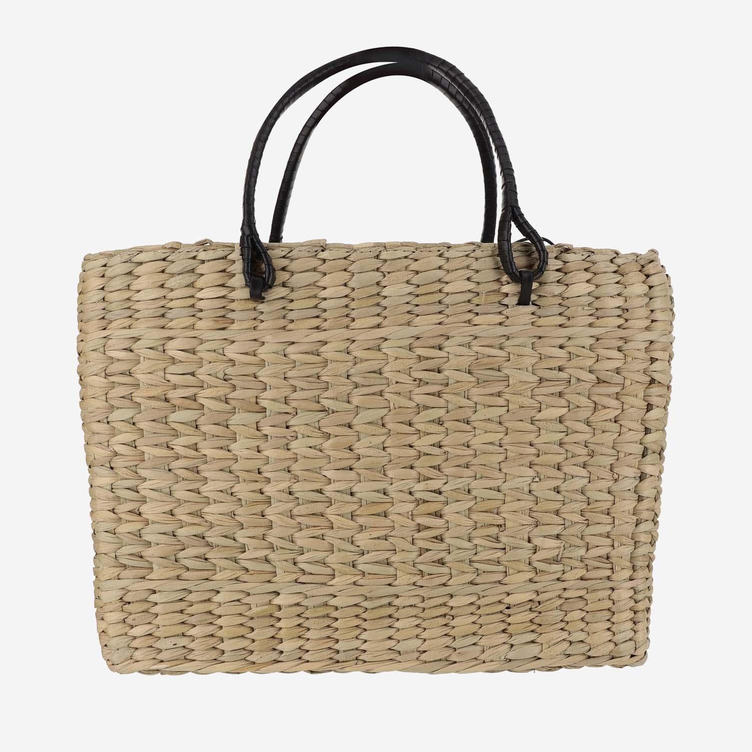 BORSA MEDIUM IN PAGLIA E PELLE PANDMEDIUM NERO ANITA BILARDI 