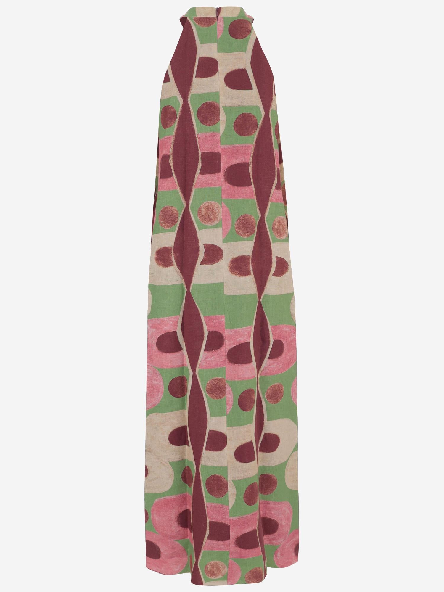 Abito lungo con  stampa geometrica in lino NOEMI PINKGREENBROWN PHILIPPA 1970 