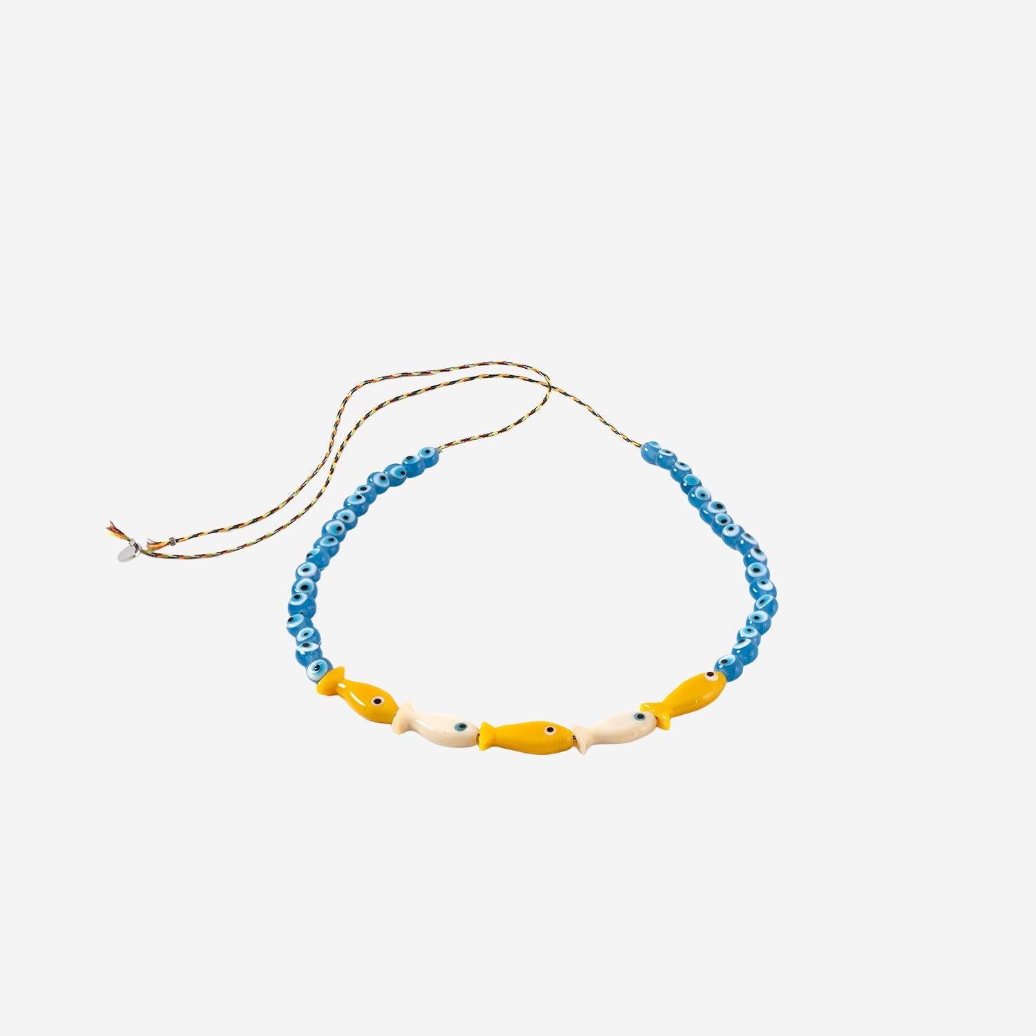 Collana in tessuto e perle di vetro FISHGLASSBEAD ORANGEBEIGE SORBET ISLAND 