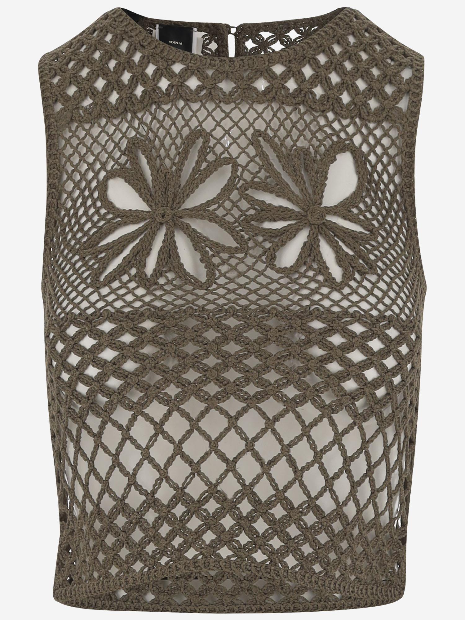 TOP SMANICATO IN MAGLIA CROCHET 104733 A2FFX26 PINKO 