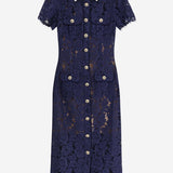 ABITO MIDI CON COLLETTO A CONTRASTO IN PIZZO PF25020MBL BLUE SELF PORTRAIT 