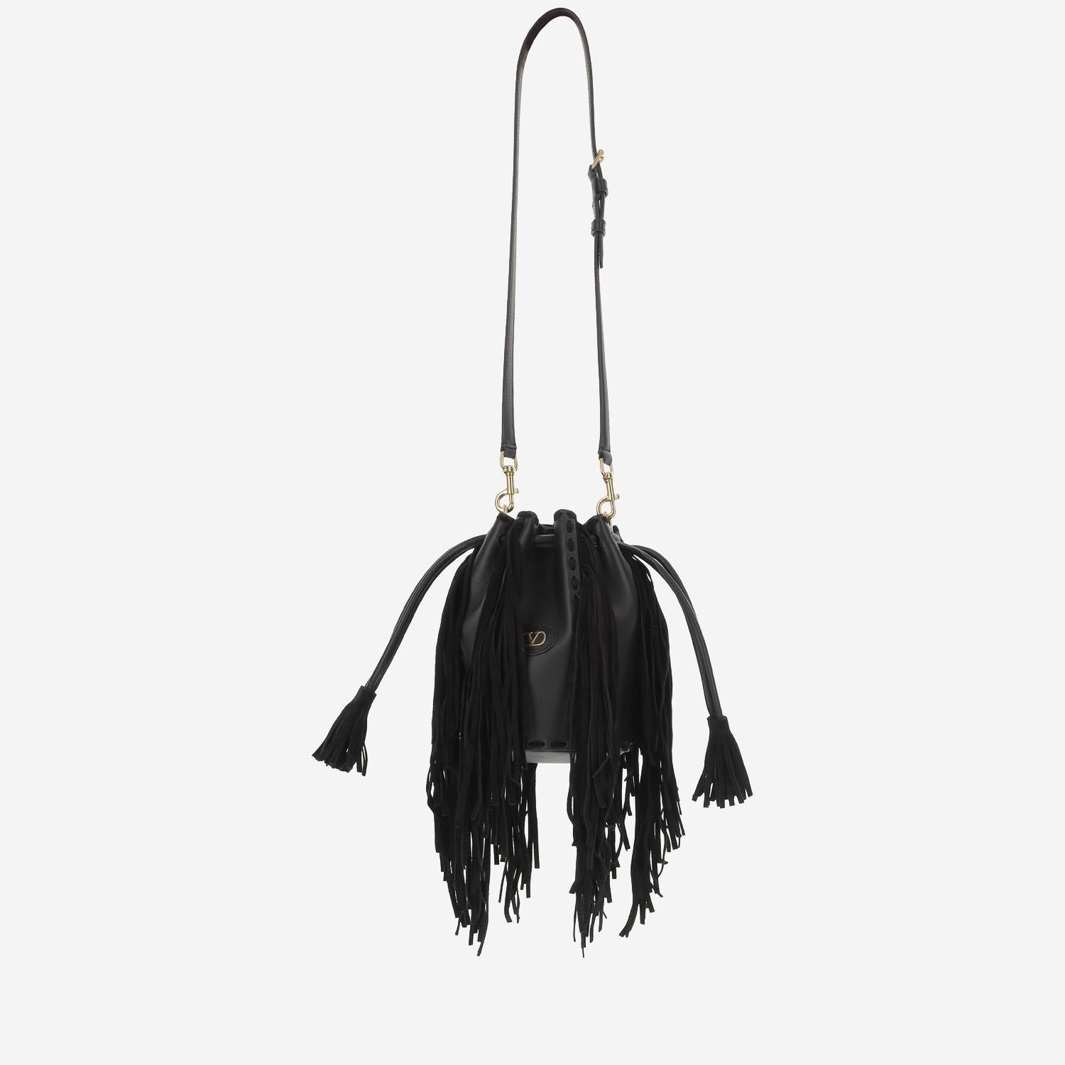 BORSA A SPALLA IN PELLE CON FRANGE 6W2B0R28LUJ 0NO VALENTINO GARAVANI 