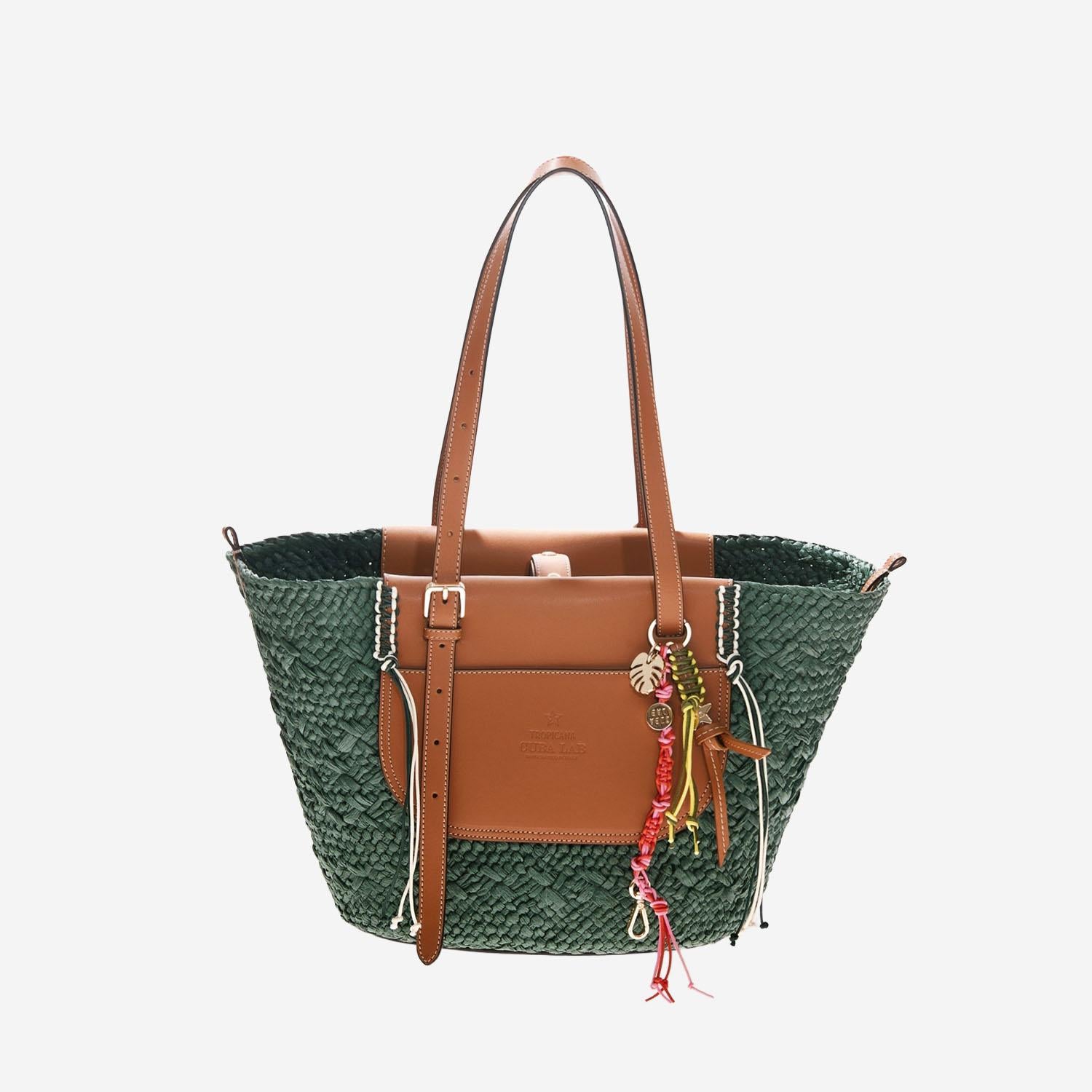 BORSA TROPICANA IN PELLE E RAFIA TROPICANA GREEN CUBA LAB 