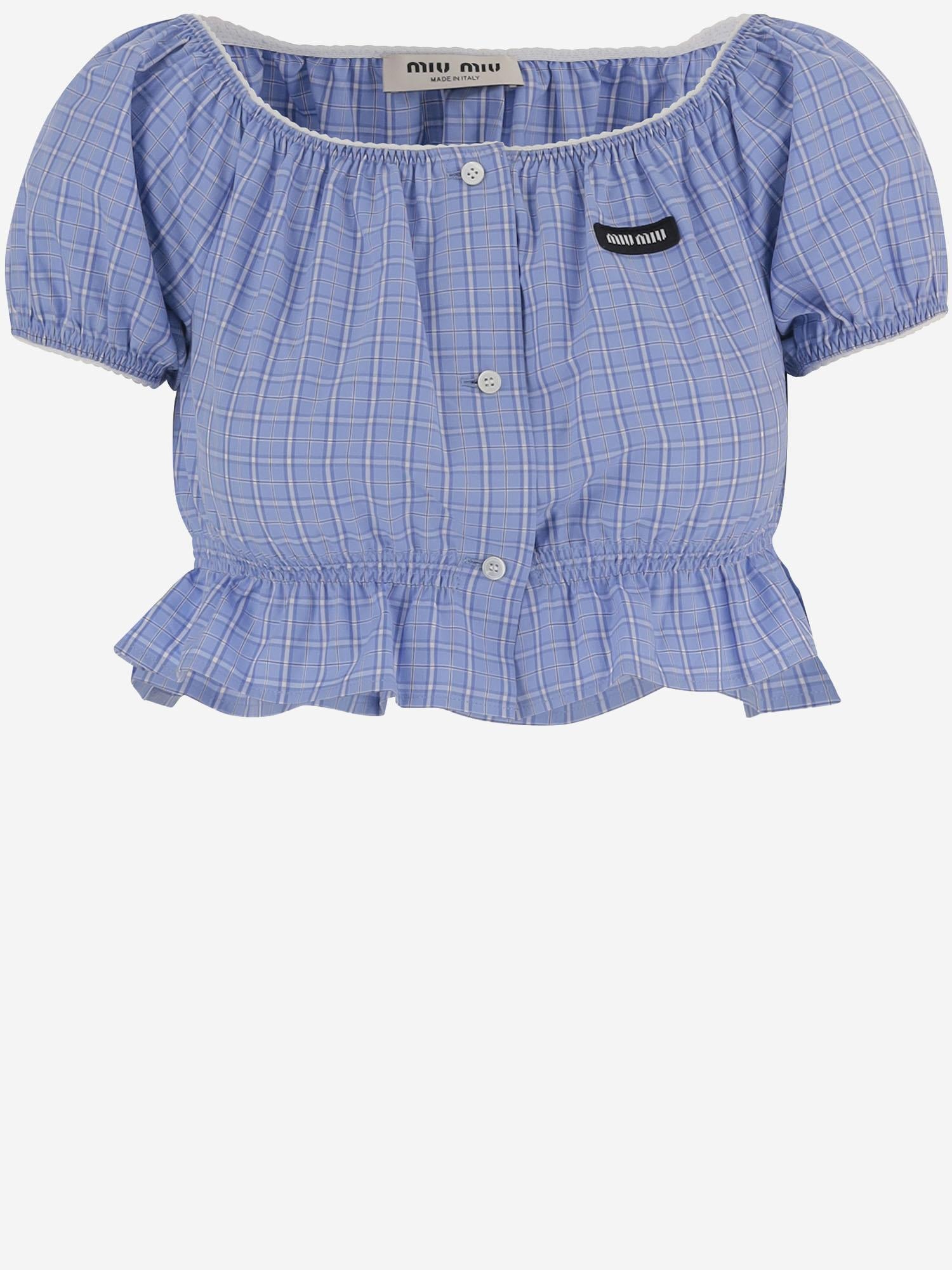 TOP IN COTONE CON MOTIVO A QUADRI MT2188 183AF0076 MIU MIU 