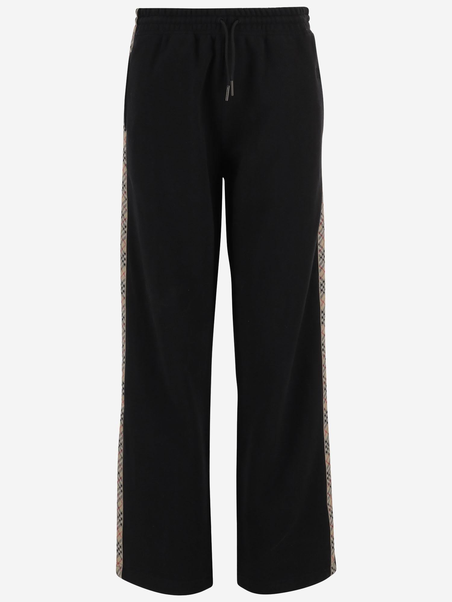 PANTALONI IN COTONE CON FINITURE CHECK 8121159 BLACK BURBERRY 