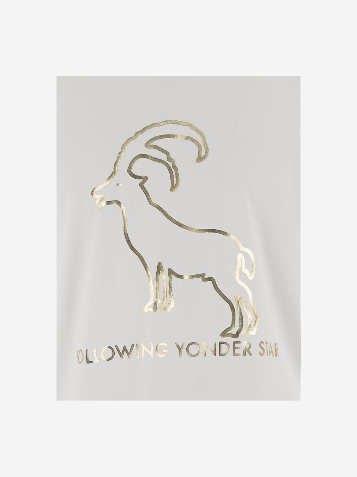 T-SHIRT FOLLOWING YONDER STAR <BR/>IN COTONE STRETCH BIANCO GOLD BINI SILVIA 