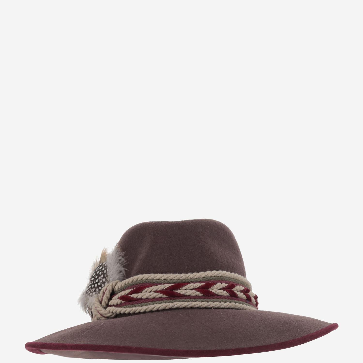 CAPPELLO fedora IN LANA BROWNFEDORAHATWITHFEATHERS NATURAL ALEXIA ALVAREZ DE TOLEDO 