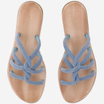 SANDALI IN PELLE CON STRASS TASO DENIM KIMA 