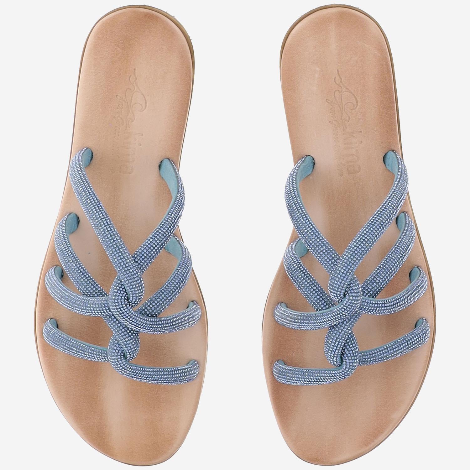 SANDALI IN PELLE CON STRASS TASO DENIM KIMA 