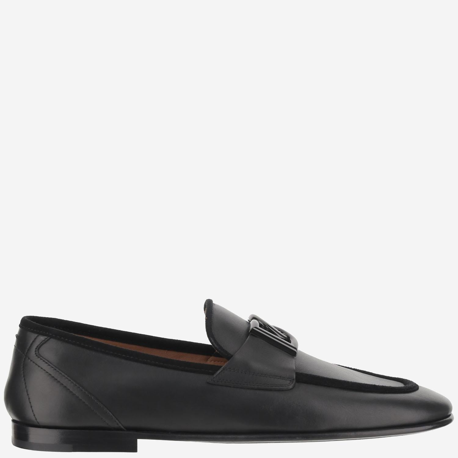 MOCASSINI IN PELLE CON LOGO DG A50462 A6O7080999 DOLCE & GABBANA 