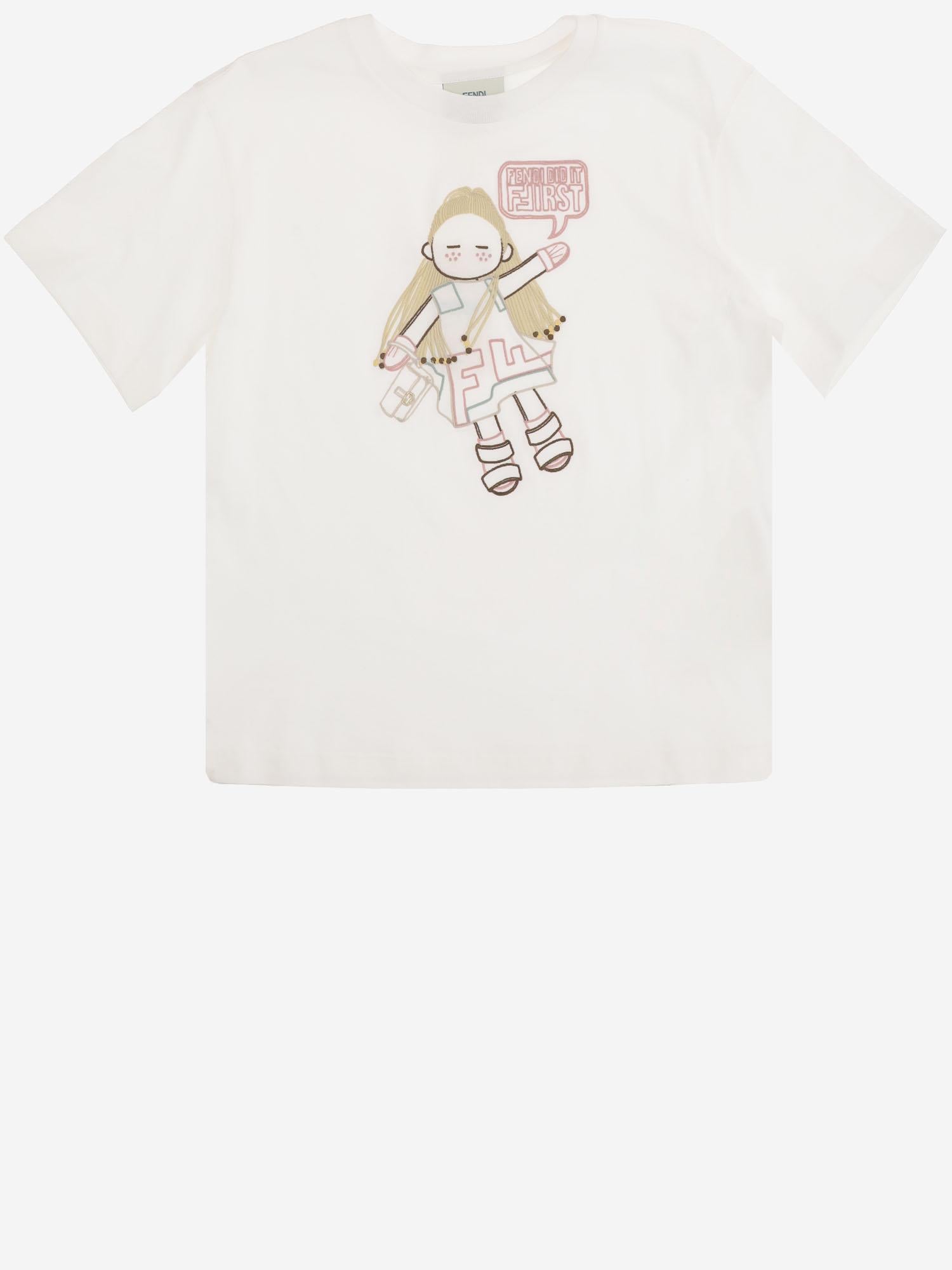 T-SHIRT IN COTONE CON LOGO JFI388 7AJF0TU9 FENDI KIDS 