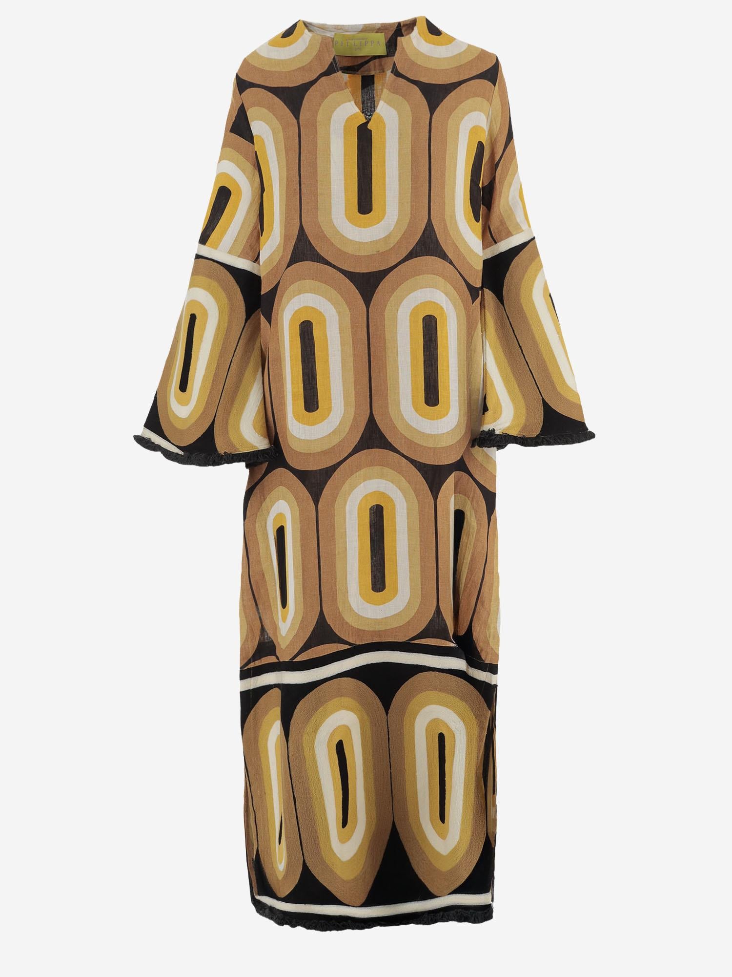 ABITO LUNGO IN LINO CON STAMPA GEOMETRICA CASILDA YELLOW PHILIPPA 1970 