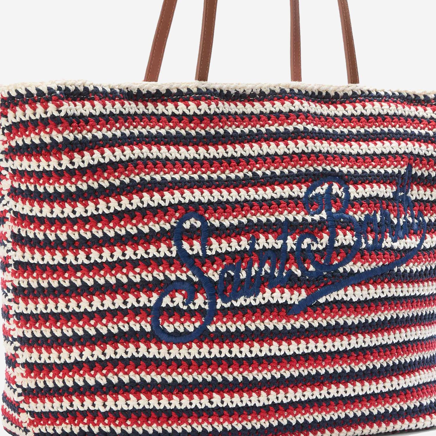 Borsa Tote Crochet a righe con logo ricamato CRO0007 00593L MC2 SAINT BARTH 
