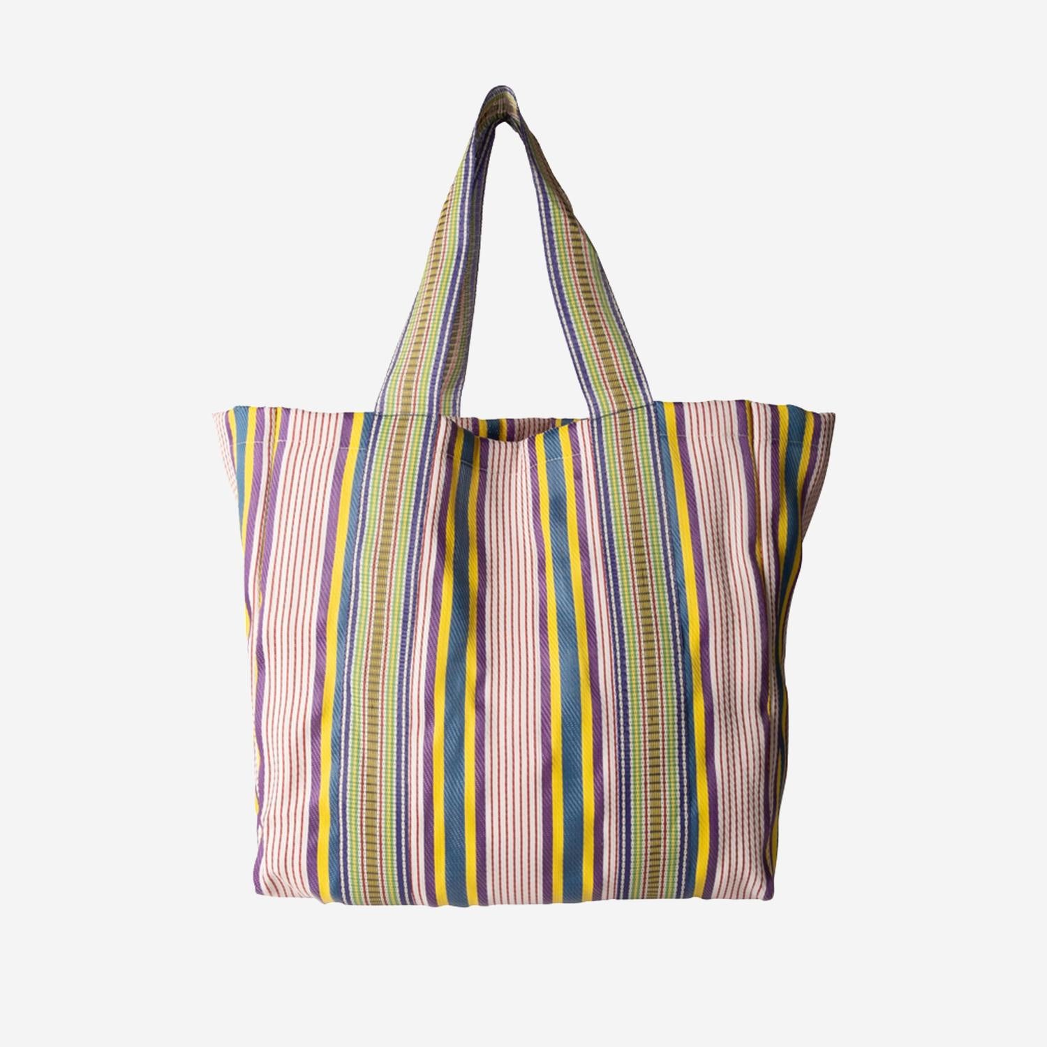 BORSA SHOPPING CON MOTIVO A RIGHE AU820995 06YELLOW/BLUE/PURPLE EJA 